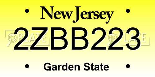 2ZBB223 New Jersey License Plate