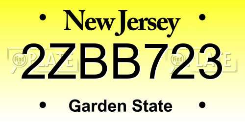 2ZBB723 New Jersey License Plate