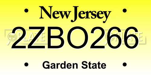 2ZBO266 New Jersey License Plate