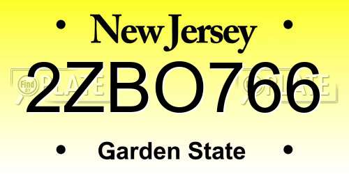 2ZBO766 New Jersey License Plate