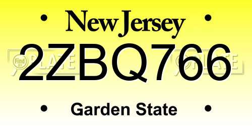 2ZBQ766 New Jersey License Plate