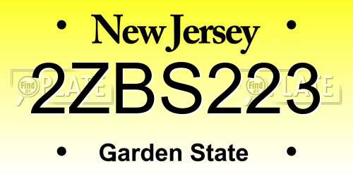 2ZBS223 New Jersey License Plate