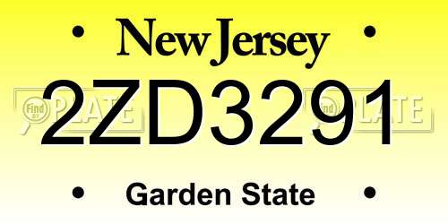 2ZD3291 New Jersey License Plate