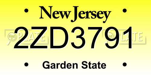 2ZD3791 New Jersey License Plate