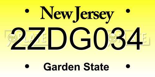 2ZDG034 New Jersey License Plate