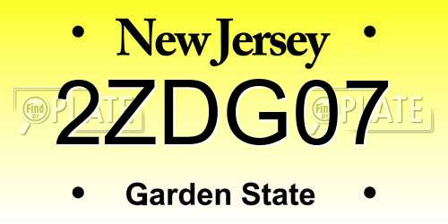 2ZDG07 New Jersey License Plate