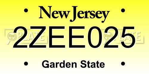 2ZEE025 New Jersey License Plate