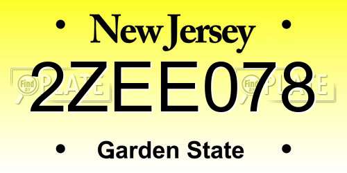 2ZEE078 New Jersey License Plate