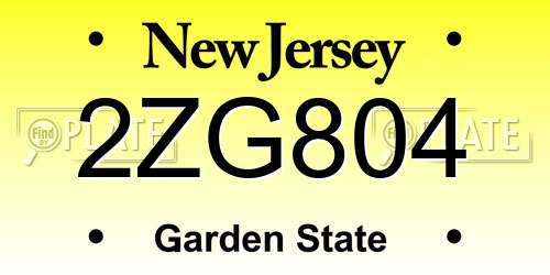 2ZG804 New Jersey License Plate