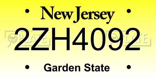 2ZH4092 New Jersey License Plate