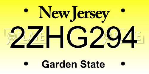 2ZHG294 New Jersey License Plate