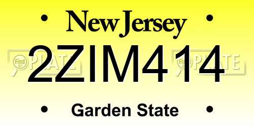2ZIM414 New Jersey License Plate