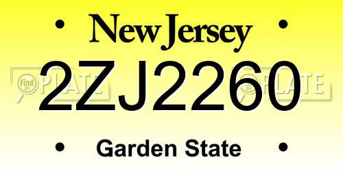 2ZJ2260 New Jersey License Plate