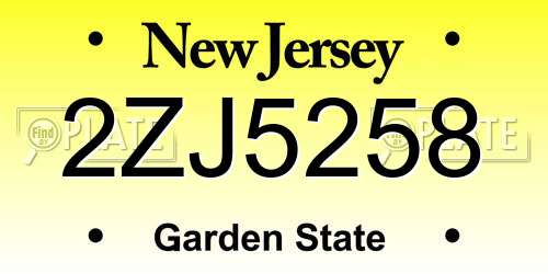 2ZJ5258 New Jersey License Plate