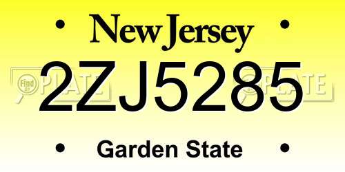 2ZJ5285 New Jersey License Plate