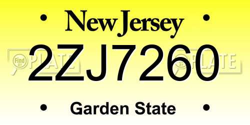 2ZJ7260 New Jersey License Plate