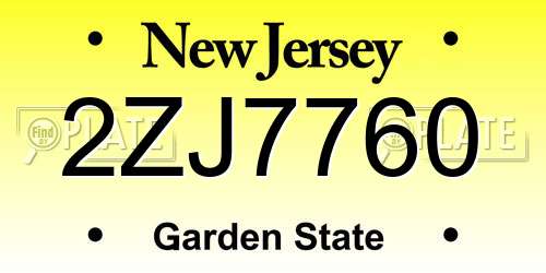 2ZJ7760 New Jersey License Plate