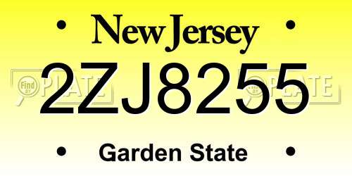 2ZJ8255 New Jersey License Plate
