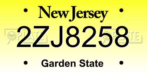 2ZJ8258 New Jersey License Plate