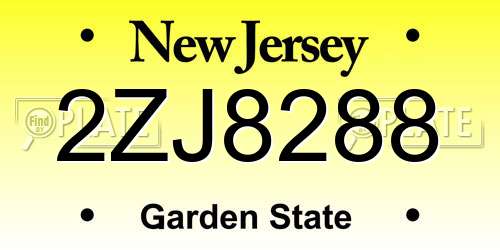 2ZJ8288 New Jersey License Plate