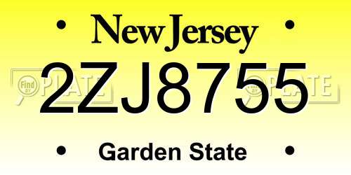 2ZJ8755 New Jersey License Plate