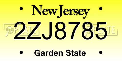 2ZJ8785 New Jersey License Plate