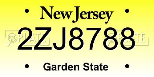 2ZJ8788 New Jersey License Plate