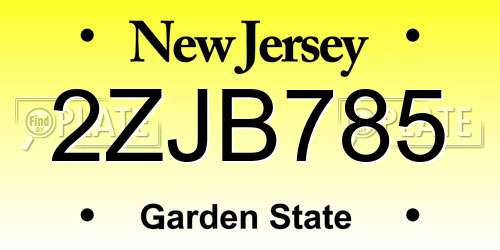2ZJB785 New Jersey License Plate