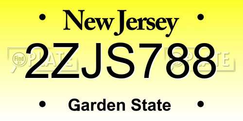 2ZJS788 New Jersey License Plate