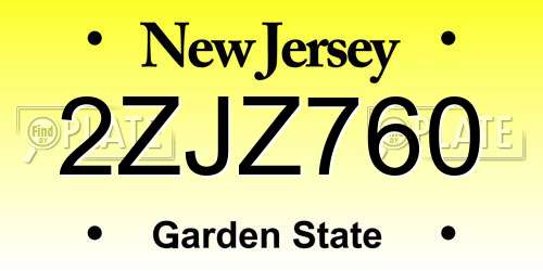 2ZJZ760 New Jersey License Plate