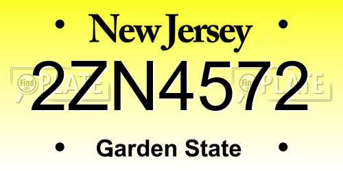 2ZN4572 New Jersey License Plate
