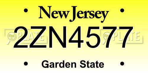 2ZN4577 New Jersey License Plate