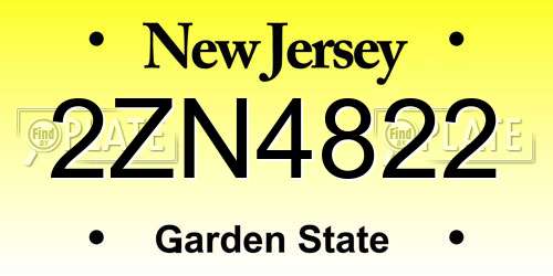 2ZN4822 New Jersey License Plate