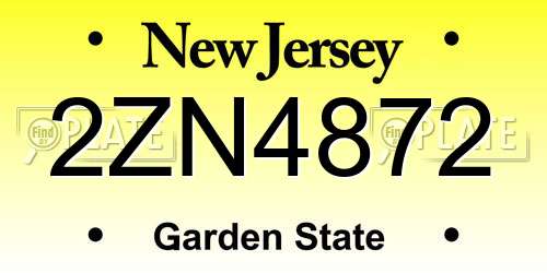 2ZN4872 New Jersey License Plate