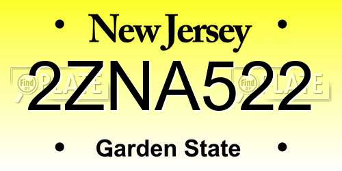 2ZNA522 New Jersey License Plate