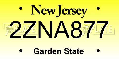 2ZNA877 New Jersey License Plate