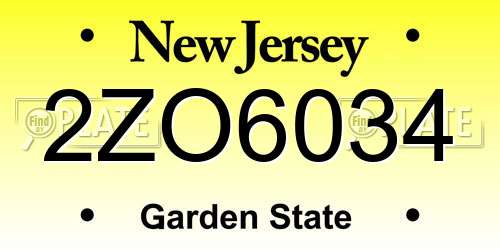 2ZO6034 New Jersey License Plate