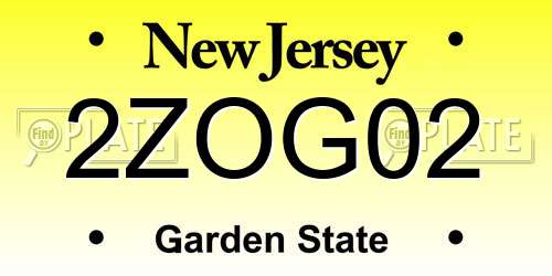 2ZOG02 New Jersey License Plate