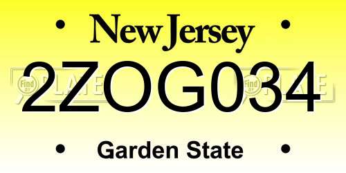 2ZOG034 New Jersey License Plate
