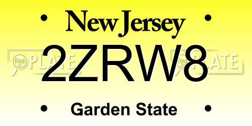 2ZRW8 New Jersey License Plate