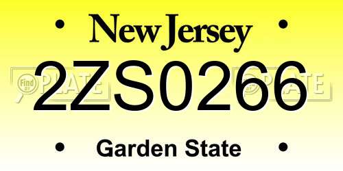 2ZS0266 New Jersey License Plate