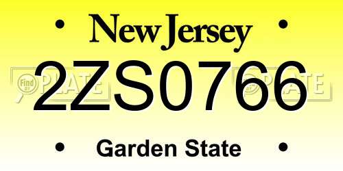 2ZS0766 New Jersey License Plate