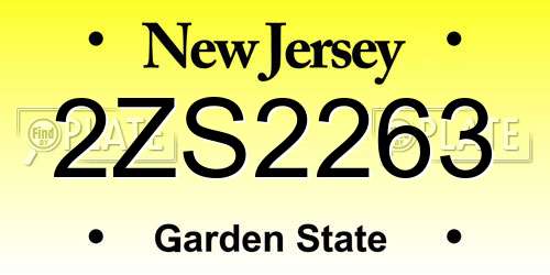 2ZS2263 New Jersey License Plate