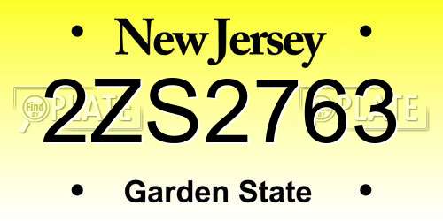 2ZS2763 New Jersey License Plate