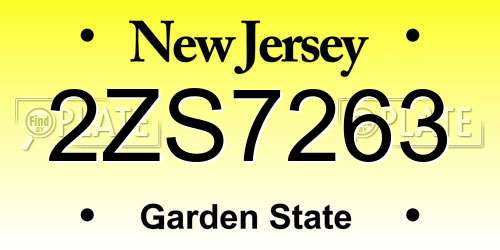 2ZS7263 New Jersey License Plate