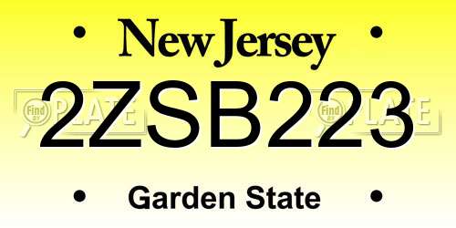 2ZSB223 New Jersey License Plate