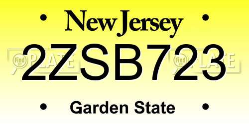 2ZSB723 New Jersey License Plate