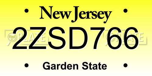2ZSD766 New Jersey License Plate