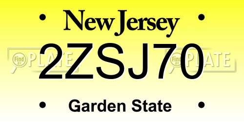 2ZSJ70 New Jersey License Plate