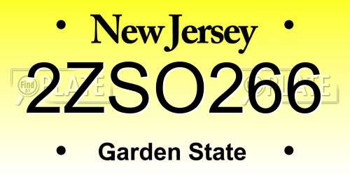 2ZSO266 New Jersey License Plate